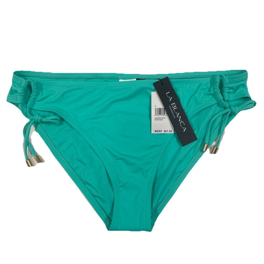 La Blanca Women's Size 14 Seafoam Island Goddess Side Tie Hipster Bikini Swim - Picture 2 of 6
